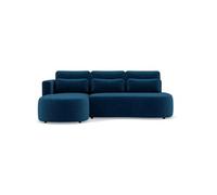 Mahina - canapé d'angle gauche 4 places convertible avec coffre en velours côtelé - Bleu Bleu G