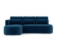 Mahina - canapé d'angle gauche 4 places convertible avec coffre en velours côtelé - Bleu Bleu G