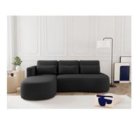 Mahina - canapé d'angle gauche 4 places convertible avec coffre en velours côtelé - Noir Noir G
