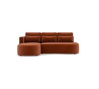 Mahina - canapé d'angle gauche 4 places convertible avec coffre en velours côtelé - Terracotta