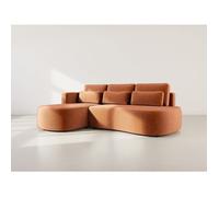 Lisa Design - Mahina - canapé d'angle Gauche 4 Places Convertible avec Coffre en Velours côtelé, Terracotta