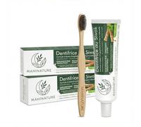 Mahinature Dentifrice Siwak & Hydroxyapatite + Xylitol [Lot de 2 + 2 Brosses Bambou] - Sans Fluor, Reminéralisant & Blanchiment Naturel - Soin Ayurvédique Miswak Menthe Poivrée