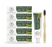 Mahinature Dentifrice Siwak & Hydroxyapatite + Xylitol [Lot de 5 + 5 Brosses Bambou] - Sans Fluor, Reminéralisant & Blanchiment Naturel - Soin Ayurvédique Miswak Menthe Poivrée