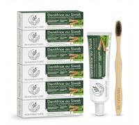 Mahinature Dentifrice Siwak & Hydroxyapatite + Xylitol [Lot de 6 + 6 Brosses Bambou] - Sans Fluor, Reminéralisant & Blanchiment Naturel - Soin Ayurvédique Miswak Menthe Poivrée