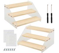 MAHIONG Lot de 2 présentoirs en bois acrylique pour foires artisanales, présentoirs à 3 niveaux pour présenter des desserts, des apéritifs, des bijoux et des cosmétiques