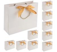 MAHIONG Lot de 20 sacs cadeaux blancs avec nœud en ruban, sacs cadeaux avec poignées, sacs en papier pour anniversaire, mariage, fête, Noël