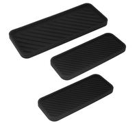 MAHIONG Lot de 3 plateaux en silicone noir de 30,5 cm et 22,9 cm, porte-éponge en silicone pour évier de salle de bain, distributeur de savon, brosse à récurer