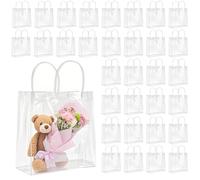 MAHIONG Lot de 30 sacs cadeaux transparents en PVC avec poignées, 20 x 8 x 20 cm, sacs cadeaux transparents pour anniversaires, mariages, fêtes