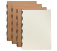 MAHIONG Lot de 4 carnets à grille A4, reliure à spirale avec couverture en papier kraft, quadrillé de 5 mm pour la maison, le bureau, l'école, les voyages, 100 feuilles/200 pages