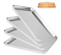 MAHIONG Lot de 4 grandes plaques de cuisson rectangulaires en acier inoxydable pour la cuisson, le rôtissage et la cuisine, finition miroir, passe au lave-vaisselle (40,5 x 30,5 x 2,5 cm)