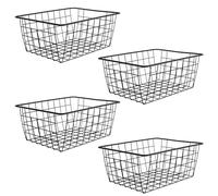 MAHIONG Lot de 4 paniers de rangement empilables en métal avec poignée pour cuisine, salle de bain, garde-manger, placard, armoire, congélateur, étagère, 28 x 22 x 12 cm, noir