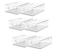 MAHIONG Lot de 6 bacs de rangement empilables avec poignées, transparents pour cuisine, réfrigérateur, garde-manger, armoire