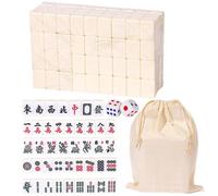 Mahjong Chinese Mahjong Game - Jeu de table traditionnel chinois avec sac de rangement, table avec 146 dalles en mélamine pour loisirs en famille