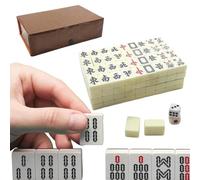 Mahjong chinois Majiang - Jeu traditionnel avec 144 cartes - Mini kit de voyage portable pour réunions d'amis de famille, fête à la maison, tableau stratégique classique, ivoire