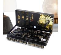Mahjong Kit de voyage avec jetons portables de Mahjong pour voyage et utilisation en extérieur, pour adultes avec 2 dés et 4 repose-fiches pour joueurs débutants, voyages, fêtes et célébrations