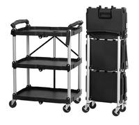 Mahlzeit Chariot de service pliable avec roulettes - 64 x 40,5 x 82 cm - Charge maximale : 150 kg - Noir - Étagère pliante à 3 niveaux