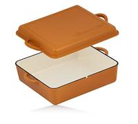 Mahlzeit Cocotte en fonte émaillée - 10,8 l - Orange sunny - Cocotte 2 en 1 avec poêle - Passe au four avec couvercle - Passe au four en émail - Convient à l'induction - Faitout en fonte