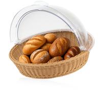 Mahlzeit Corbeille à pain en rotin avec couvercle - 42 x 39 x 29 cm - Ronde - Avec fenêtre de visualisation - Boîte à pain en plastique - Vitrine de buffet - Comptoir de boulangerie - Accessoires de
