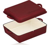 Mahlzeit Gusseisen Bräter emailliert | 10,5 Liter | Raue Oberfläche | Dark Cherry | Avec poêle à frire
