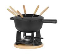 Mahlzeit Kit à fondue en fonte pour 6 personnes | 2 litres | Kit à fondue 13 pièces avec brûleur et fourchettes | Kit à fondue au fromage, kit à fondue à la viande, au chocolat (noir preseasoned)