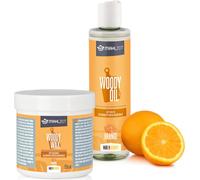 Mahlzeit Kit d'entretien du bois WOODY WAX en cire d'abeille + WOODY OIL pour planches à découper, parfum orange