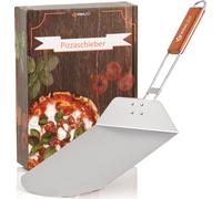 Mahlzeit Pelle à pizza avec poignée en bambou | 25,5 x 30,5 cm Poussoir en acier inoxydable