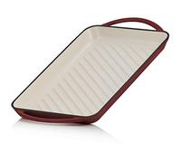 Mahlzeit Plaque de cuisson en fonte émaillée | Dark Cherry | 39,5 x 22 x 3,5 cm | Plaque de barbecue en fonte avec deux poignées, carrée, nervurée | Plaques de grill, plaque griddle