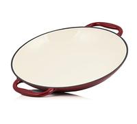 Mahlzeit Poêle à paella émaillée - Diamètre : 35 cm - Poêle en fonte avec deux poignées - Poêle à paella - Poêle à paella - Passe au four - Poêle à paella en fonte (Dark Cherry)