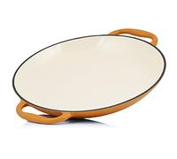 Mahlzeit Poêle à paella émaillée - Diamètre : 35 cm - Poêle en fonte avec deux poignées - Poêle à paella - Poêle à paella - Passe au four - Poêle à paella en fonte (Sunny Orange)