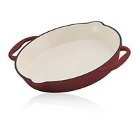 Mahlzeit Poêle en fonte émaillée | Ø 29 cm | Poêle à frire en fonte avec deux poignées et deux becs verseurs | émail, poêle à steak, poêle en fonte émaillée, poêle en fonte (rouge)