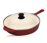 Mahlzeit Poêle en fonte émaillée avec couvercle - Diamètre : 29,5 cm - Dark Cherry - Poêle à frire avec deux becs - Couvercle - Poêle universelle, poêle en fonte, poêle avec couvercle