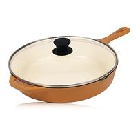 Mahlzeit Poêle en fonte émaillée avec couvercle - Diamètre : 29,5 cm - Orange sunny - Poêle à frire avec deux becs - Couvercle - Poêle universelle, poêle en fonte, poêle avec couvercle