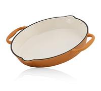 Mahlzeit Poêle en Fonte Émaillée, Diamètre 29 cm, Orange Sunny Avec Deux Poignées et Deux Becs, Poêle à Frire et à Steak