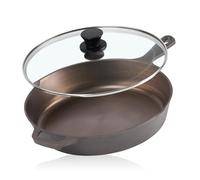 Mahlzeit Poêle en fonte polie avec couvercle 25 cm | Poêle à frire avec deux becs verseurs | Couvercle de poêle à griller - Poêle universelle - Poêle à feu en fonte polie | Poêle à frire avec