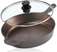 Mahlzeit Poêle en fonte polie avec couvercle, Ø 25 cm, Poêle à frire avec deux becs verseurs, Poêle en fonte
