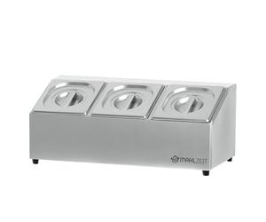 Mahlzeit Récipients à ingrédients en acier inoxydable | 3 récipients de restauration GN 1/6 avec pieds en caoutchouc | 51 x 24,5 x 21,5 cm | Boîte à ingrédients pour restaurant, cuisine
