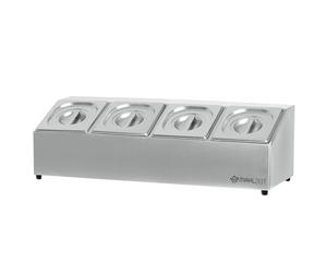 Mahlzeit Récipients à ingrédients en acier inoxydable | 4 x 1/6 GN Catering Récipients avec pieds en caoutchouc | 68,5 x 24,5 x 21,5 cm | Boîte à ingrédients Bar pour gastro, cuisine
