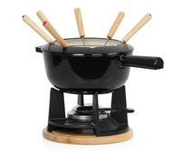 Mahlzeit Service à Fondue en Fonte pour 6 Personnes | 2 litres | Service à Fondue à 13 pièces avec brûleur et fourchettes | Service à Fondue Chocolat, Fondue bourguignonne (Noir émaillé),