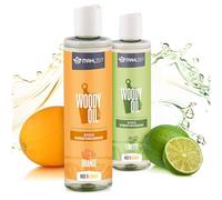 Mahlzeit WOODY OIL Kit d'entretien du bois, huile pour planches à découper et ustensiles de cuisine en bois, 2 x 250 ml, parfum citron vert + parfum orange, 100 % naturel, huile pour planches à