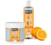 Mahlzeit WOODY WAX Kit d'entretien du bois en cire d'abeille + huile pour planches à découper et ustensiles de cuisine en bois, 2 x 250 ml, parfum orange | 100 % naturel | Planches à découper en bois