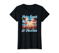 Maho Beach St. Maarten Avion T-Shirt Graphique avec Valeur, Femme, Noir, M