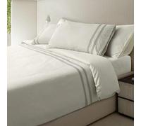 Mahome Parure de lit double percale 300 fils (TC) - Double passepoil sur sac et taies d'oreiller - Sac 250 x 200 + 40 cm, drap housse 180 x 200 x 30 cm, 2 taies d'oreiller 50 x 80 cm - Fabriqué en