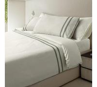 Mahome Parure de lit double percale 300 fils (TC) - Double passepoil sur sac et taies d'oreiller - Sac 250 x 200 + 40 cm, drap housse 180 x 200 x 30 cm, 2 taies d'oreiller 50 x 80 cm - Fabriqué en