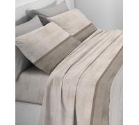 Mahome Parure de lit en flanelle 100 % coton avec traitement anti-balles - Parure de lit en coton doux artisanaux de haute qualité, fabriquée en Italie (Minimal beige, français)