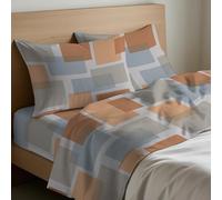 Mahome Parure de lit en flanelle 100 % coton avec traitement anti-balles - Parure de lit en coton doux et artisanaux de haute qualité, fabriquée en Italie, (orange, français)