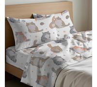 Mahome Parure de lit une place et demie, 100 % pur coton italien doux, drap de dessus 180 x 300 cm, drap-housse avec coins 120 x 200 + hauteur 25 cm, 1 taie d'oreiller 50 x 80 cm, fabriquée en Italie