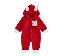 MAHUAOYIXI Combinaison Bébé Fille Garçon en Polaire Mignon Chaud Grenouillère à Capuche Oreilles Lapin Tenue Nouveau-né Décoré Petit Lapin (Rouge, 0-3 mois)