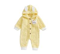 MAHUAOYIXI Combinaison Bébé Fille Garçon en Polaire Mignon Chaud Grenouillère à Capuche Oreilles Lapin Tenue Nouveau-né Décoré Petit Lapin (Jaune Citron, 3-6 mois)