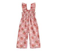 MAHUAOYIXI Combinaison d'été pour bébé fille - Combinaison pour nouveau-né fille - Sans manches - Bretelles spaghetti - Imprimé fraise - Pantalon porte-jarretelles pour petites filles, Rouge, 3-4