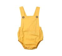 MAHUAOYIXI Combinaison Grenouillère Nouveau-né Bébé Garçon Fille Été à sans Manches Dos Nu Rayé Barboteuse Salopette Chic Bretelles Ajustables Décontracté pour Infantile 0 à 3 Ans (Jaune, 0-3 Mois)
